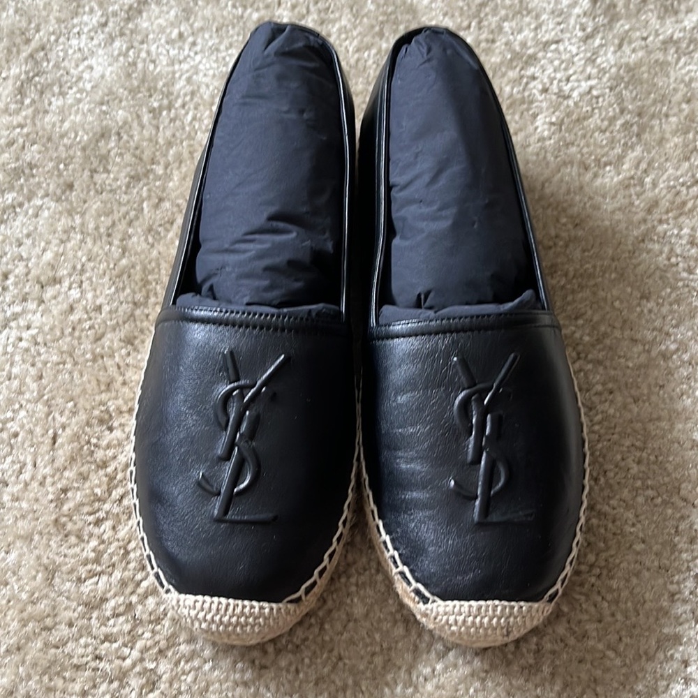 Like New Saint Laurent Monogram Espadrilles in black lambskin. Only worn 5 times